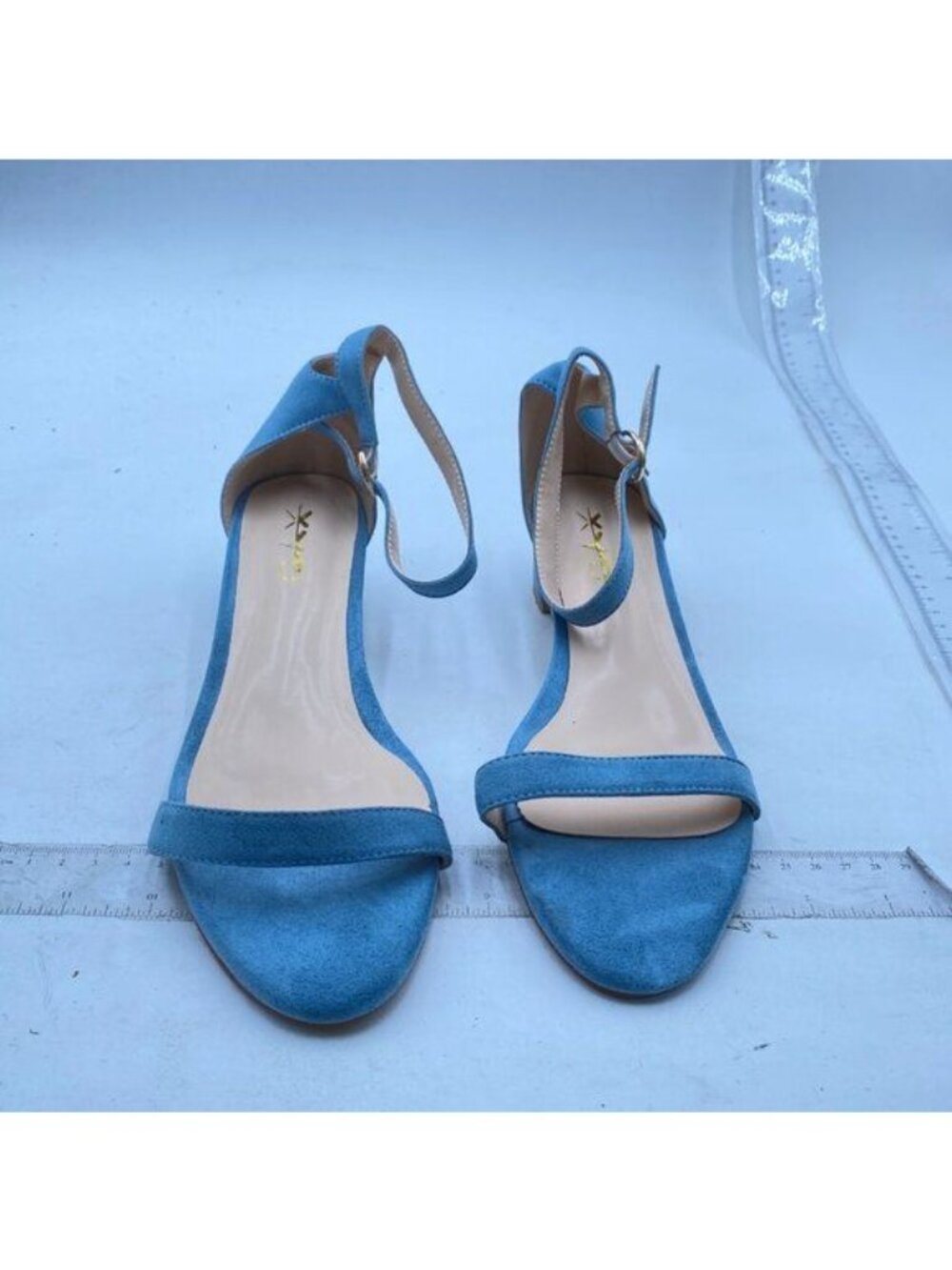 XYD Heels for Women Open Toe Sandals Buckled Low Chunky Block Pump Shoes Blue - Picture 3 of 8